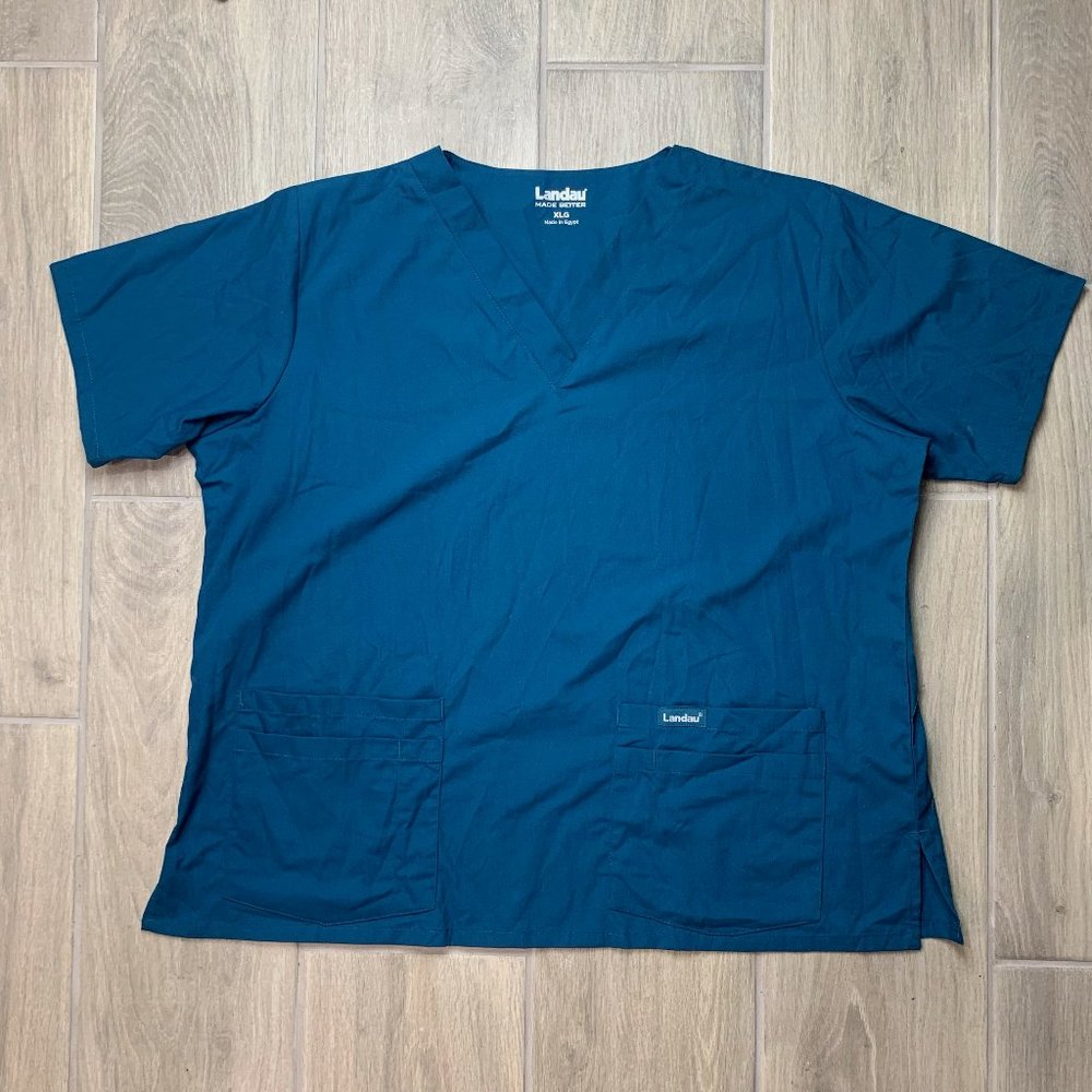Landau Womens Scrubs  Essentials 4 Pocket V-neck Top 8219 Teal Size X Large